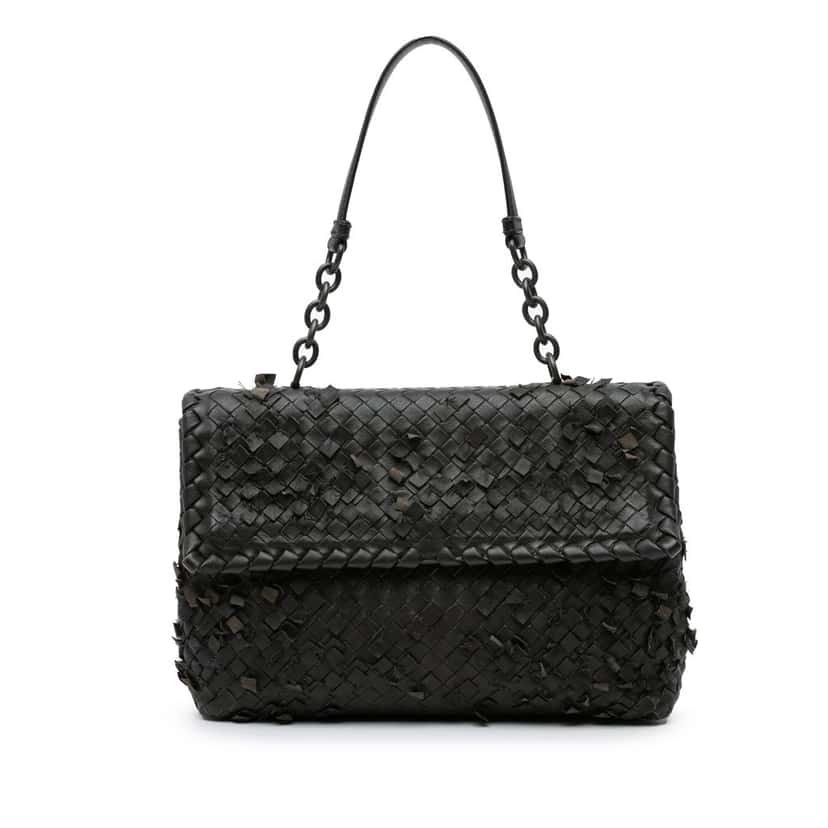 Bottega Veneta Nappa Intrecciato Tobu Olimpia Shoulder Bag Black Leather Good condition - Front View