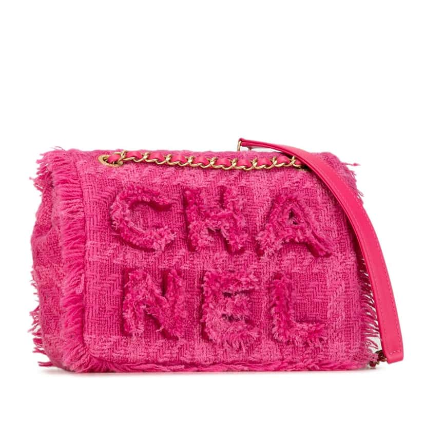 Chanel Wool Tweed Giant Logo Flap Pink Tweed Good condition - Back View