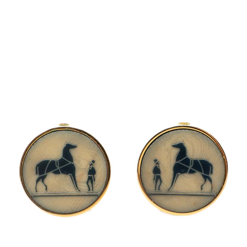 Hermès Caleche Horse Clip On Earrings Gold Metal Good condition - Front View