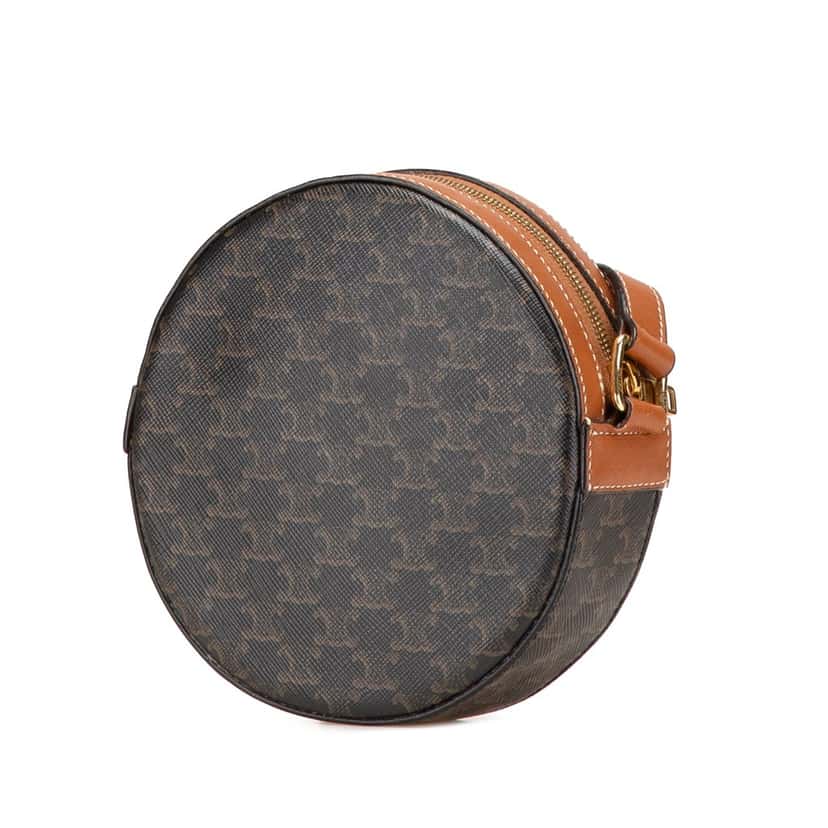 Celine Triomphe Coated Canvas Round Purse on Strap Brown Canvas Good condition - Back View