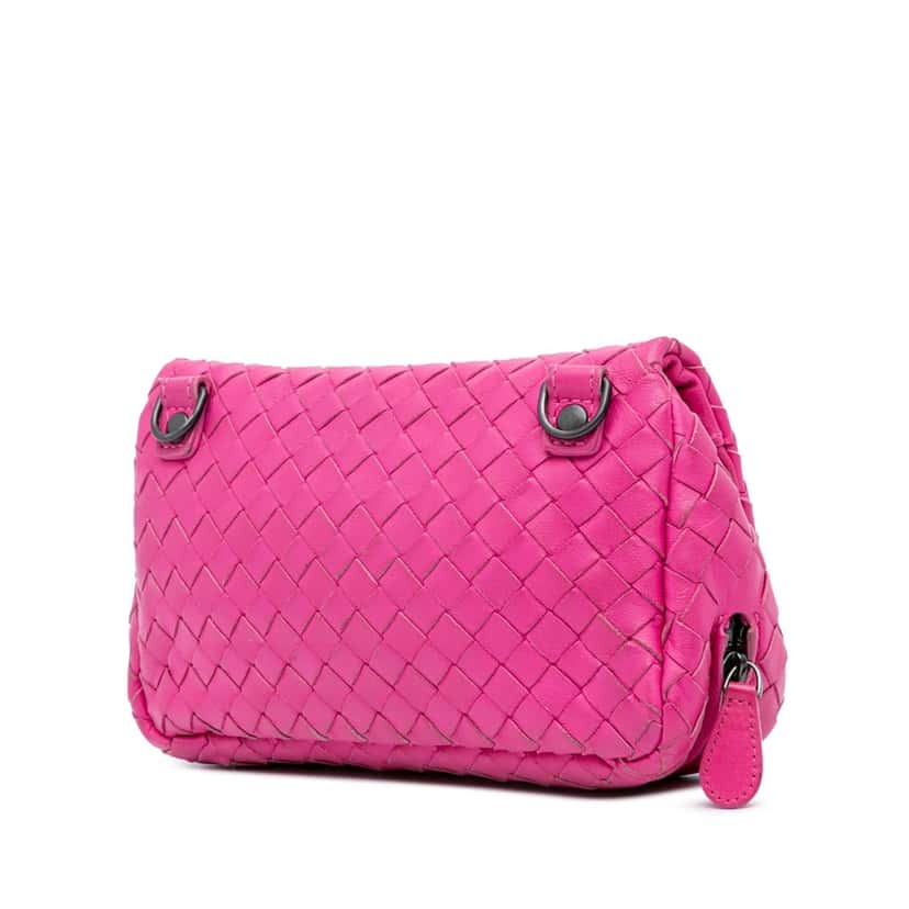 Bottega Veneta Small Calfskin Intrecciomirage Embossed Butterfly Chain Crossbody Pink Leather Good condition - Back View