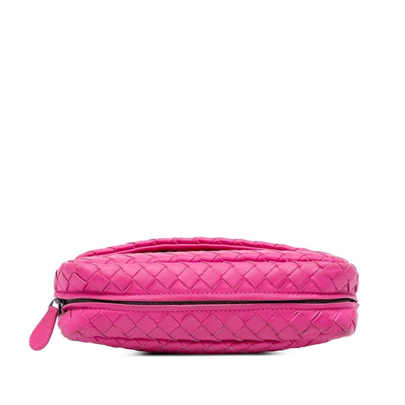 Bottega Veneta Small Calfskin Intrecciomirage Embossed Butterfly Chain Crossbody Pink Leather Good condition - Inside View