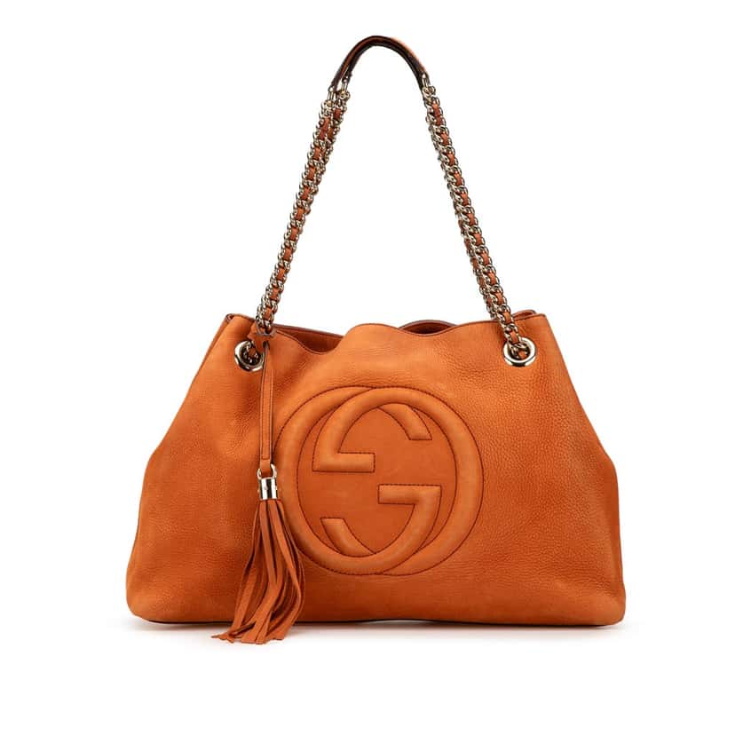 Gucci Medium Nubuck Leather Soho Chain Tote Orange Leather Good condition - Front View