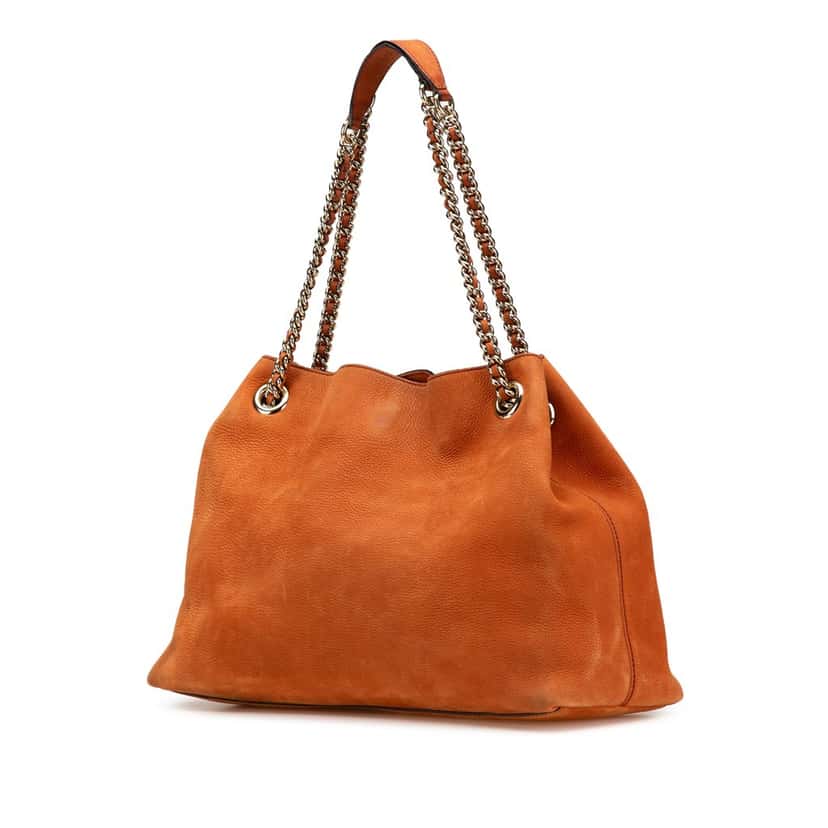 Gucci Medium Nubuck Leather Soho Chain Tote Orange Leather Good condition - Back View