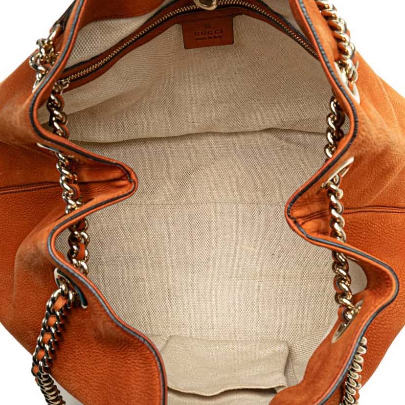 Gucci Medium Nubuck Leather Soho Chain Tote Orange Leather Good condition - Model View