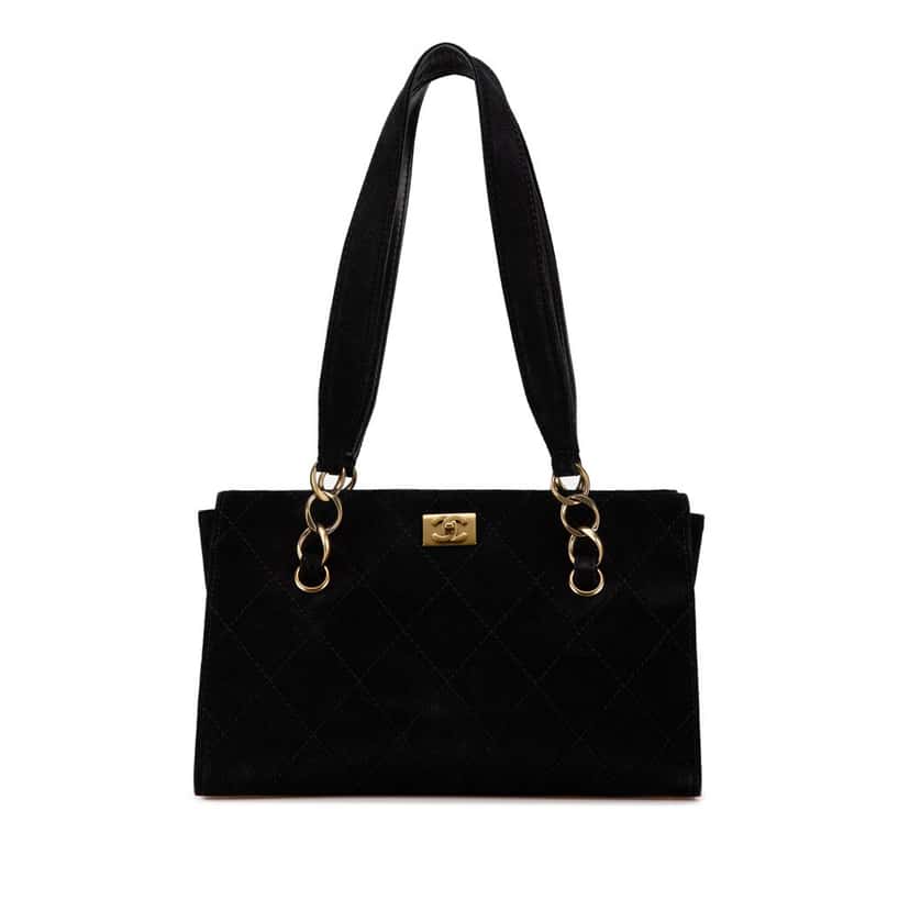 Chanel CC Suede Caviar Stitched Tote Black Leather Good condition - Front View