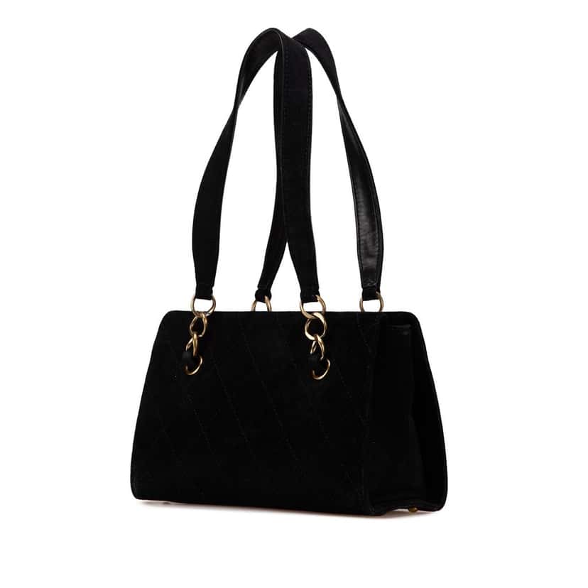 Chanel CC Suede Caviar Stitched Tote Black Leather Good condition - Back View
