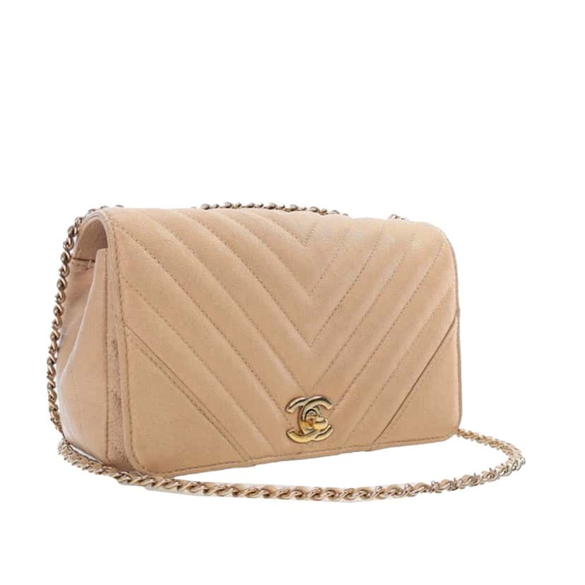 Chanel Small Chevron Caviar Statement Flap Brown Leather Good condition - Back View