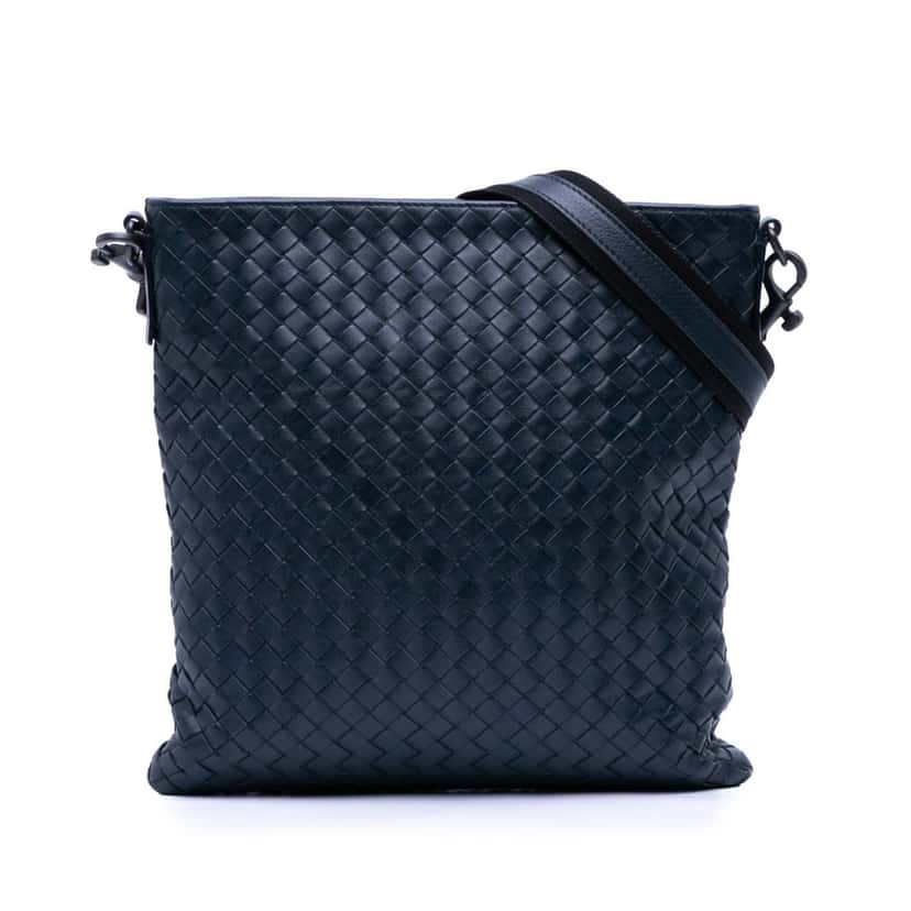 Bottega Veneta Leather Intrecciato Crossbody Blue Leather Good condition - Front View