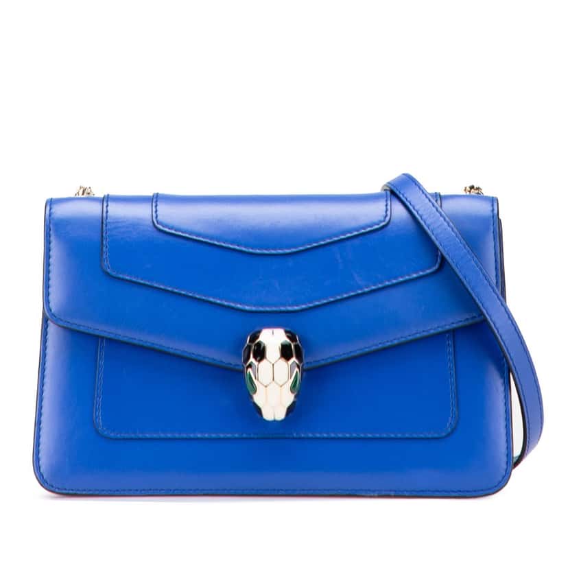 Bvlgari Small Leather Serpenti Forever Chain Crossbody Blue Leather Good condition - Front View