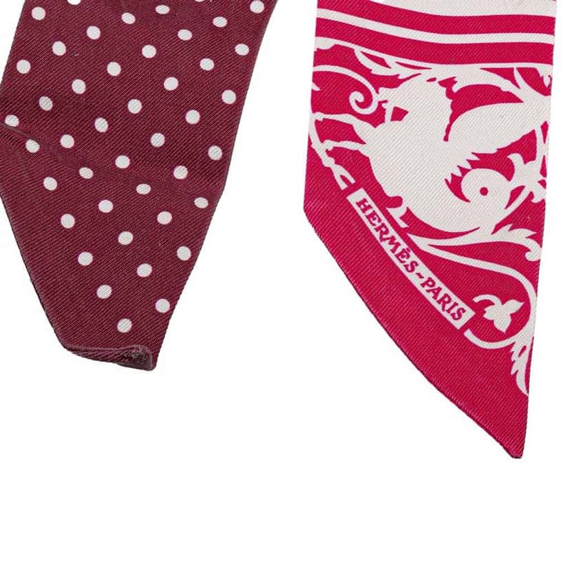 Hermès Astrologie A Pois Silk Twilly Scarf Red Silk Good condition - Back View