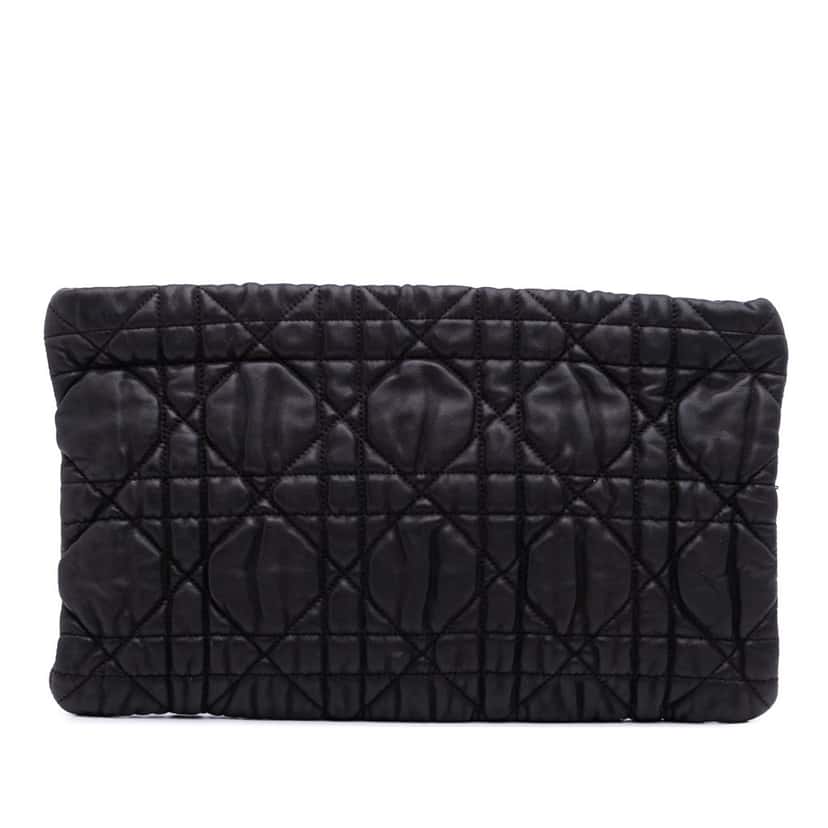 Dior Lambskin Cannage Lady Dior Clutch Black Leather Good condition - Front View