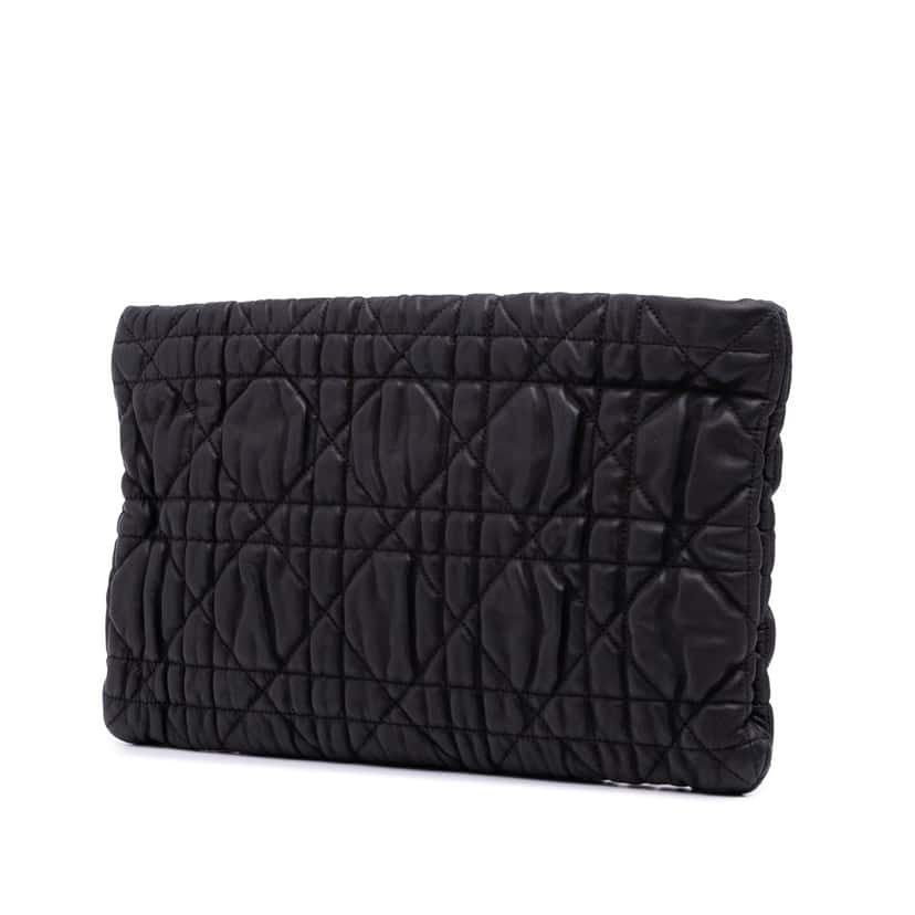 Dior Lambskin Cannage Lady Dior Clutch Black Leather Good condition - Back View