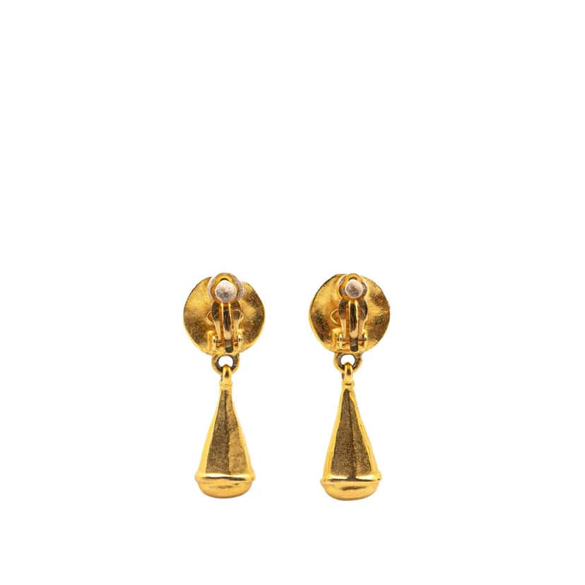Chanel Gold Plated CC Drop Clip on Earrings Gold Metal Good condition - Back View