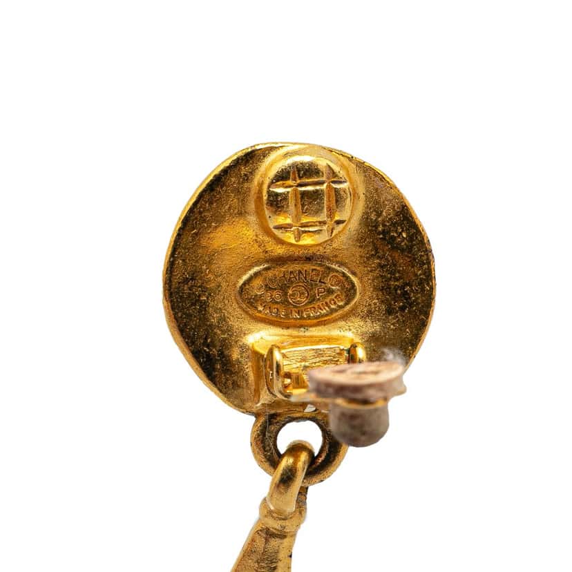 Chanel Gold Plated CC Drop Clip on Earrings Gold Metal Good condition - Inside View