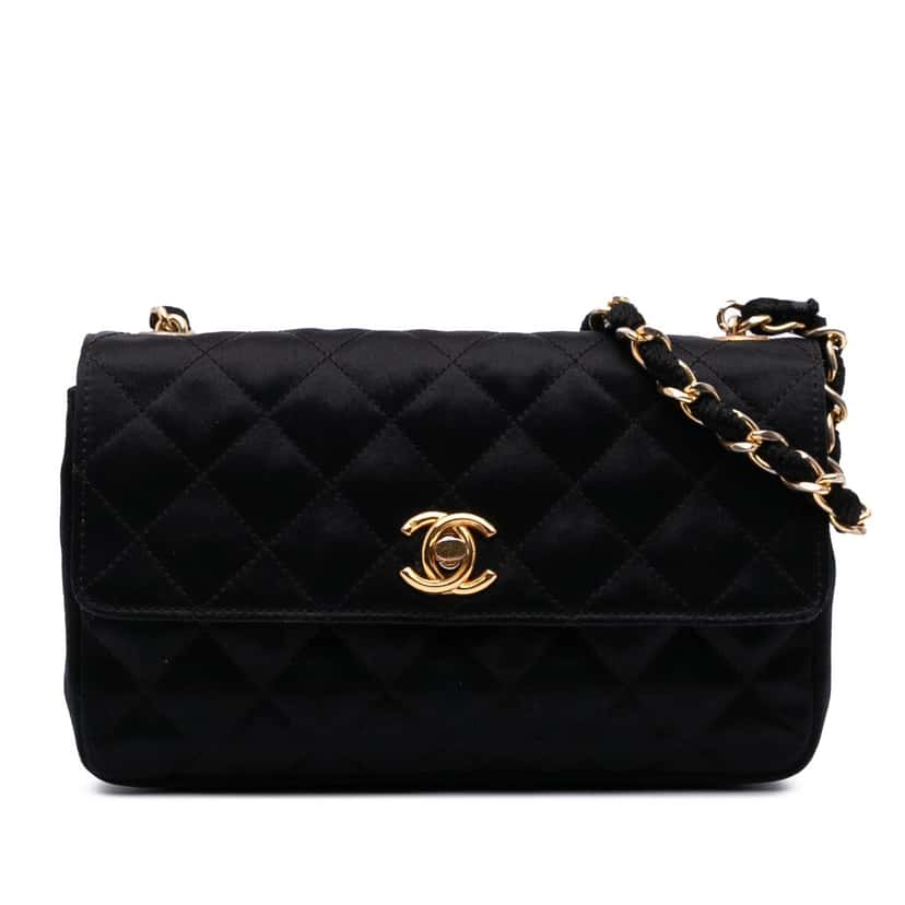 Chanel Mini Rectangular CC Quilted Satin Flap Black Satin Good condition - Front View