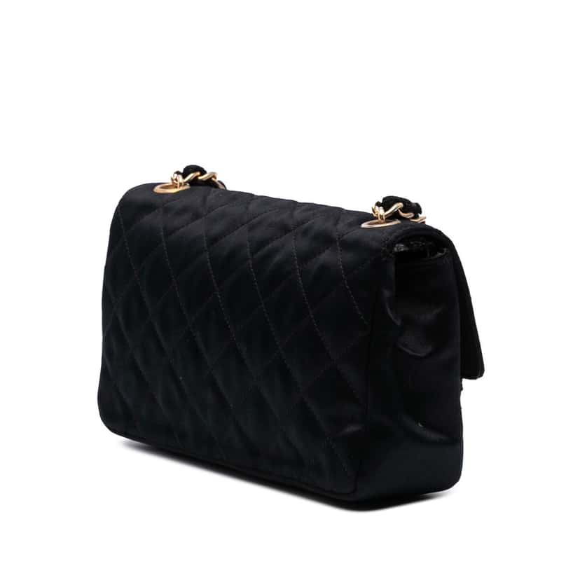 Chanel Mini Rectangular CC Quilted Satin Flap Black Satin Good condition - Back View