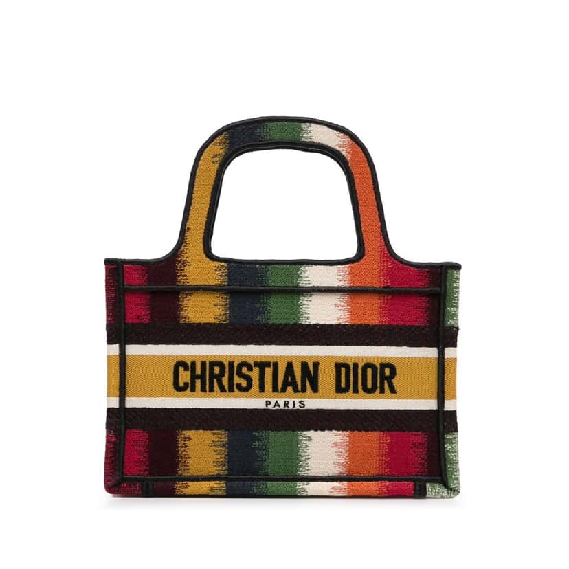 Dior Mini D Stripes Book Tote Yellow Canvas Good condition - Front View