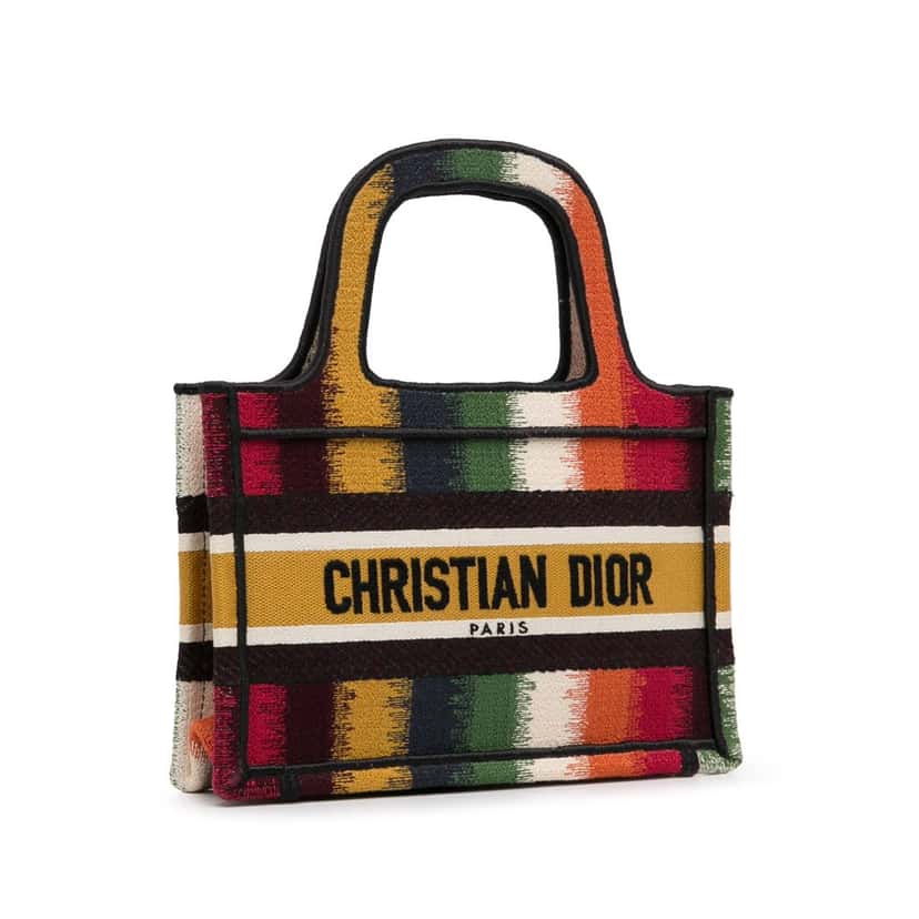 Dior Mini D Stripes Book Tote Yellow Canvas Good condition - Back View