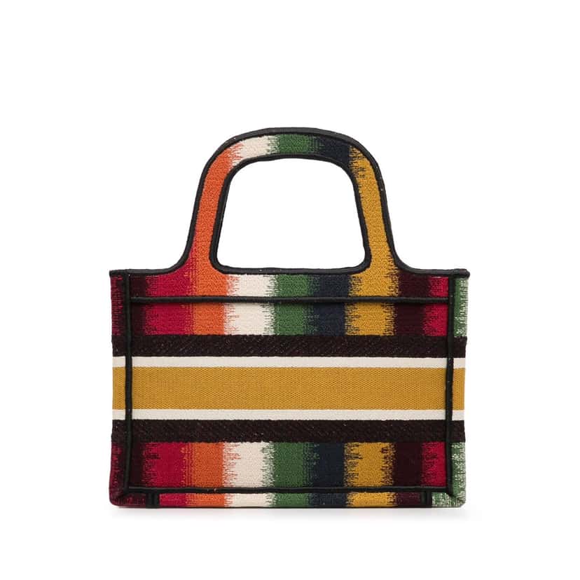 Dior Mini D Stripes Book Tote Yellow Canvas Good condition - Model View