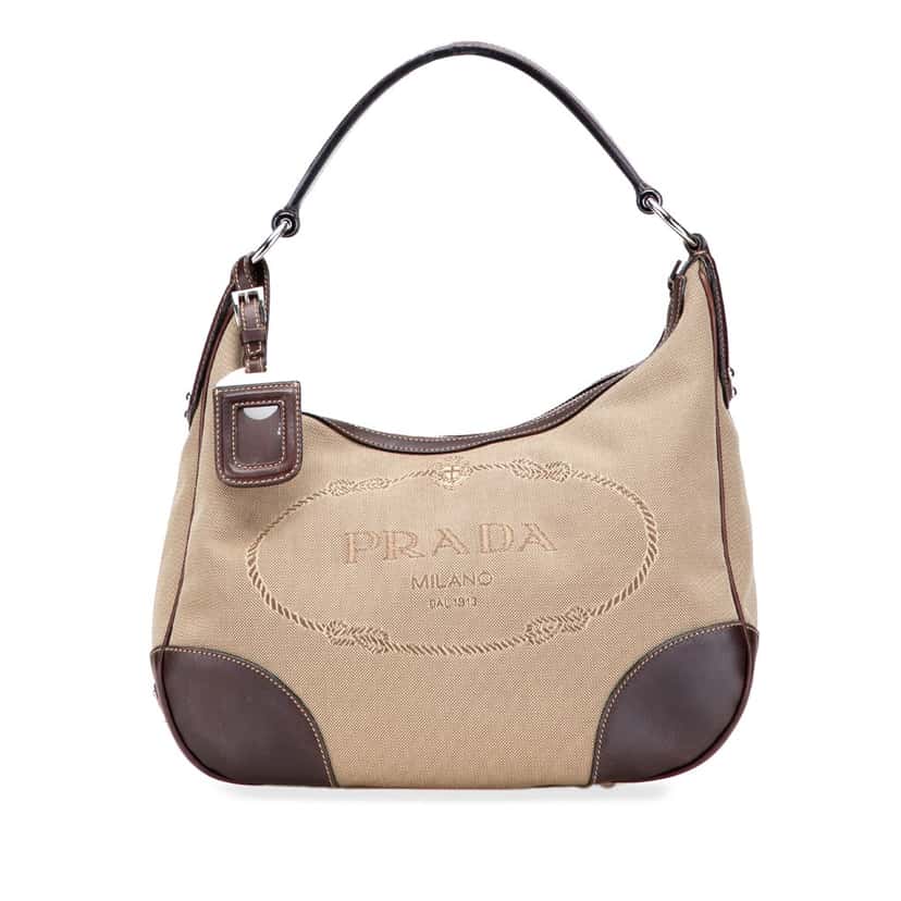 Prada Canvas Canapa Logo Shoulder Bag Brown Canvas Good condition - Front View