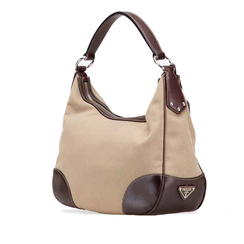 Prada Canvas Canapa Logo Shoulder Bag Brown Canvas Good condition - Back View