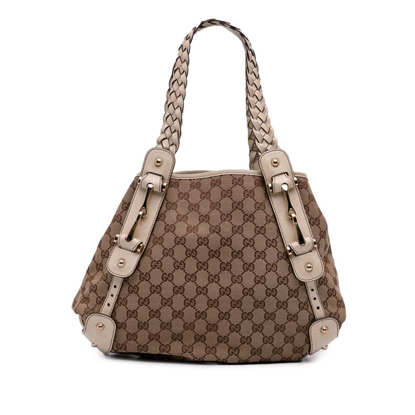 Gucci Small GG Canvas Horsebit Pelham Shoulder Bag Brown Canvas Good condition - Front View