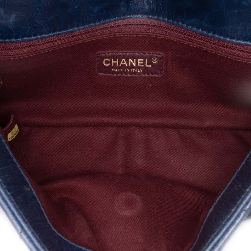 Chanel Small Glazed Calfskin Castle Rock Top Handle Flap Blue Leather Good condition - Model View
