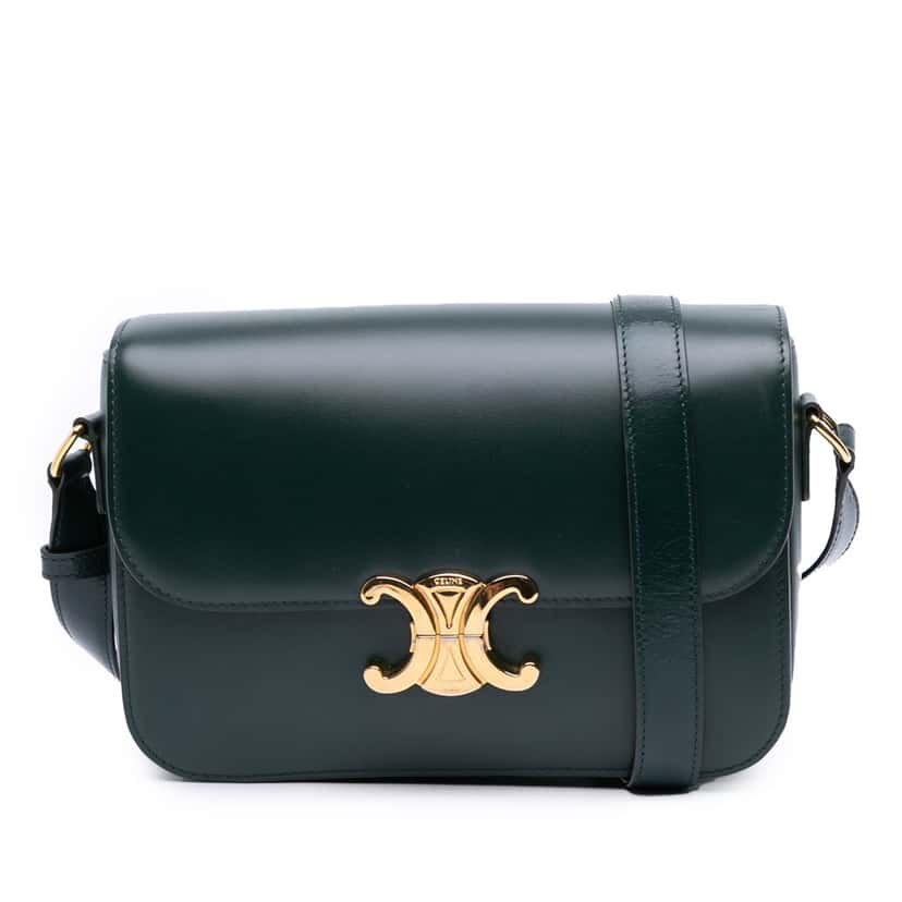 Celine Classique Shiny Calfskin Triomphe Crossbody Green Leather Good condition - Front View