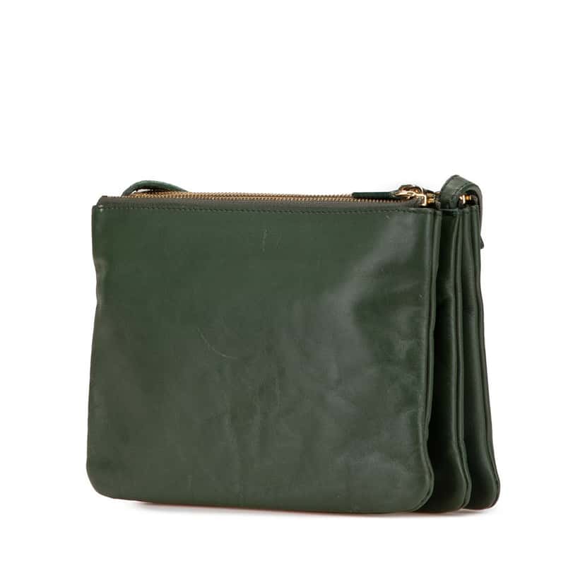 Celine Small Lambskin Trio Crossbody Green Leather Good condition - Back View