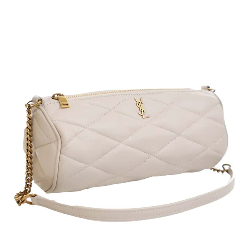 Saint Laurent Mini Quilted Lambskin Sade Tube Bag White Leather Good condition - Back View