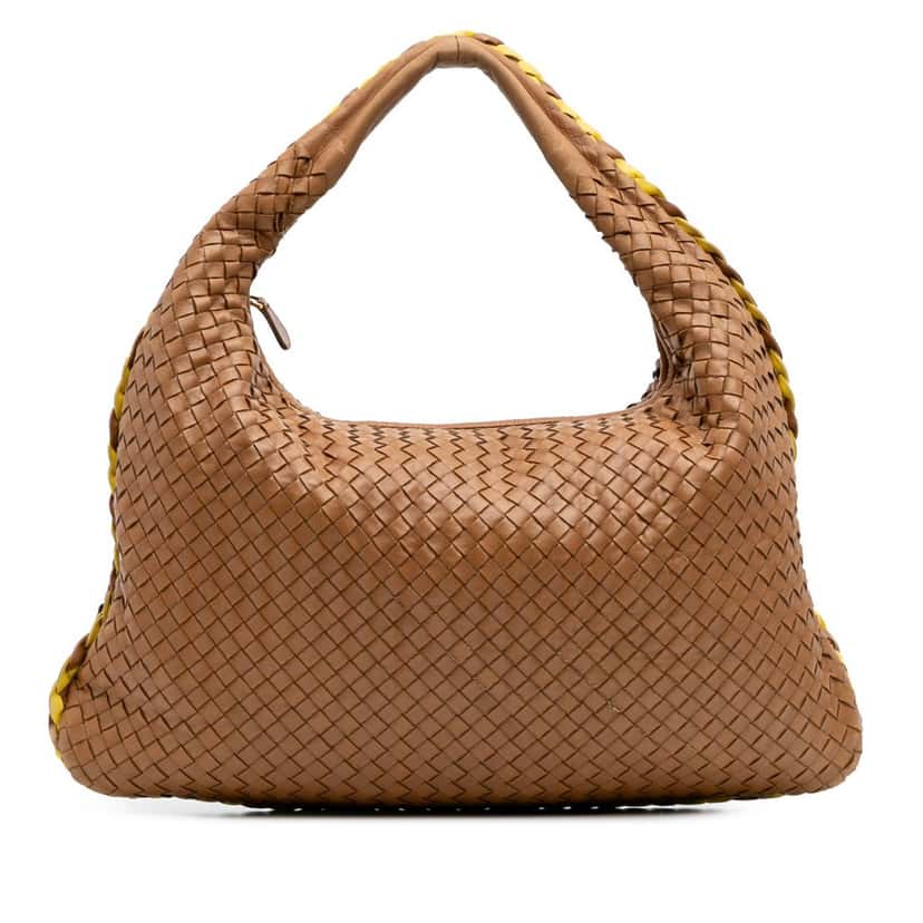 Bottega Veneta Medium Bicolor Trimmed Nappa Intrecciato Veneta Hobo Brown Leather Good condition - Front View