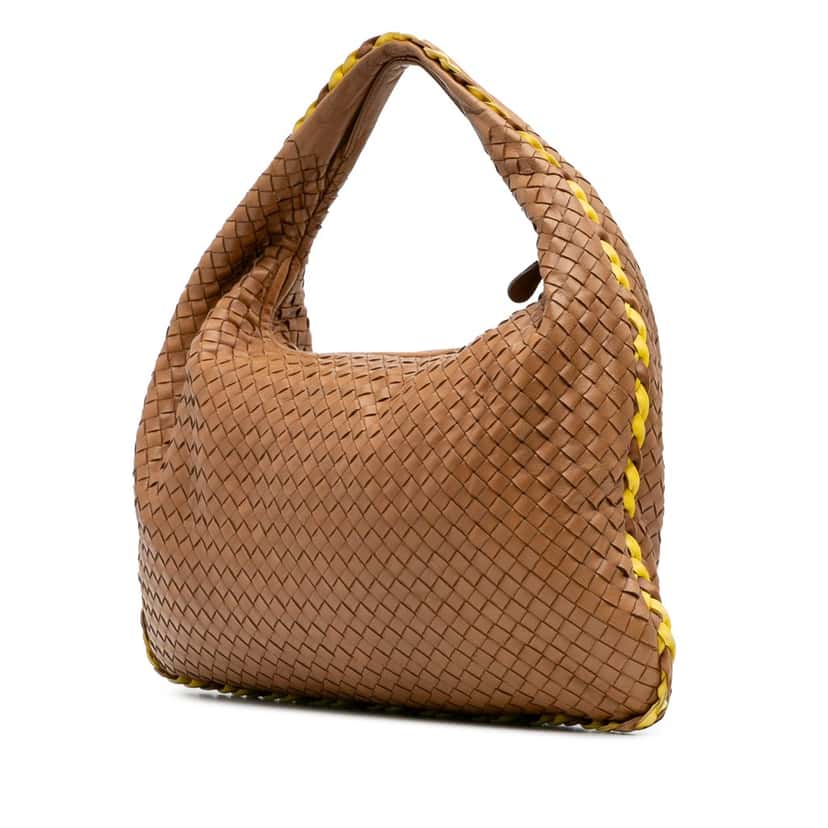 Bottega Veneta Medium Bicolor Trimmed Nappa Intrecciato Veneta Hobo Brown Leather Good condition - Back View