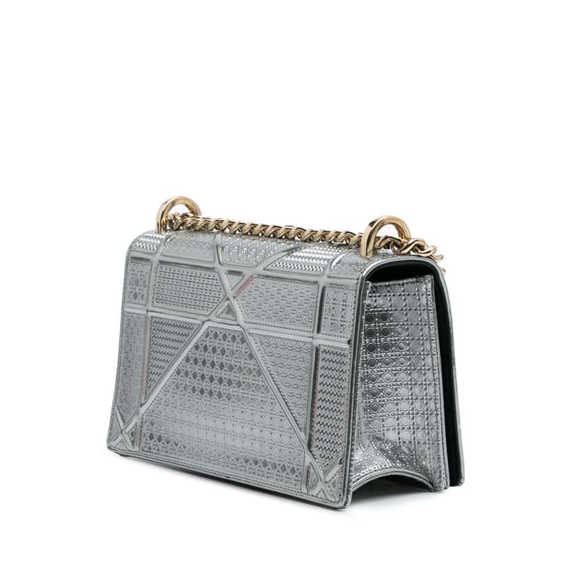 Dior Small Metallic Patent Microcannage Diorama Flap Silver Leather Good condition - Back View