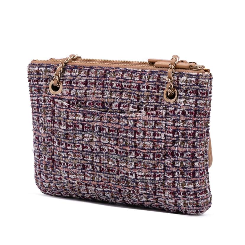 Chanel Quilted Lambskin and Tweed Double Case with Chain Brown Leather Good condition - Back View