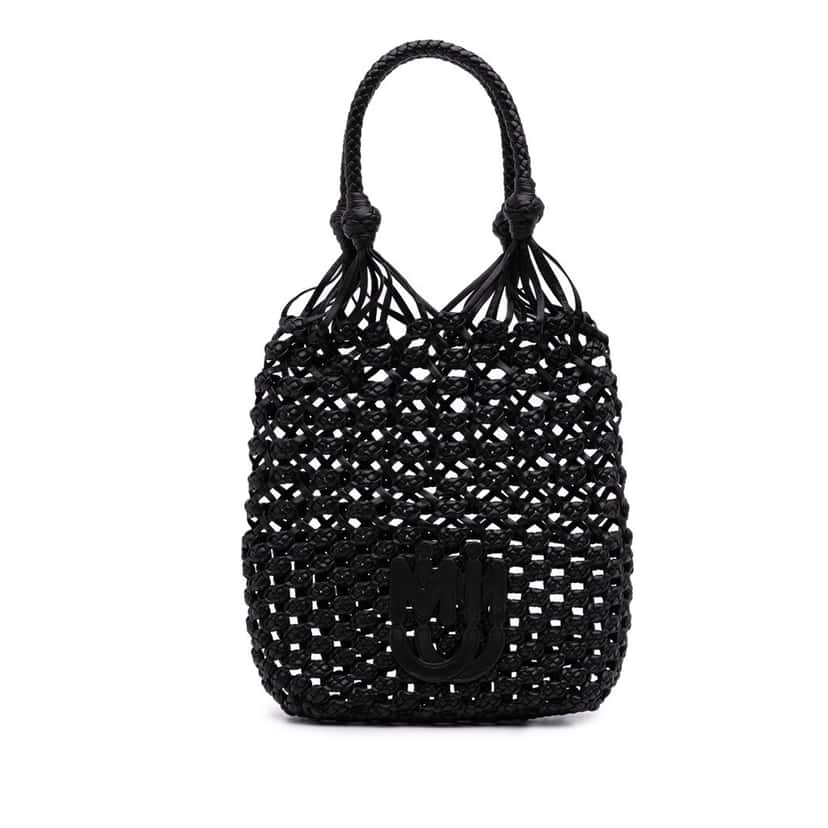 Miu Miu Nappa Macrame Bucket Bag Black Leather Good condition - Front View