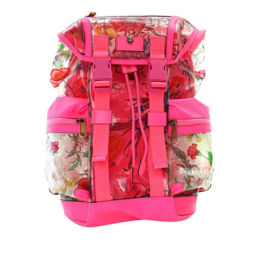 Gucci PVC Flora Techpack Backpack Pink Good condition - Front View