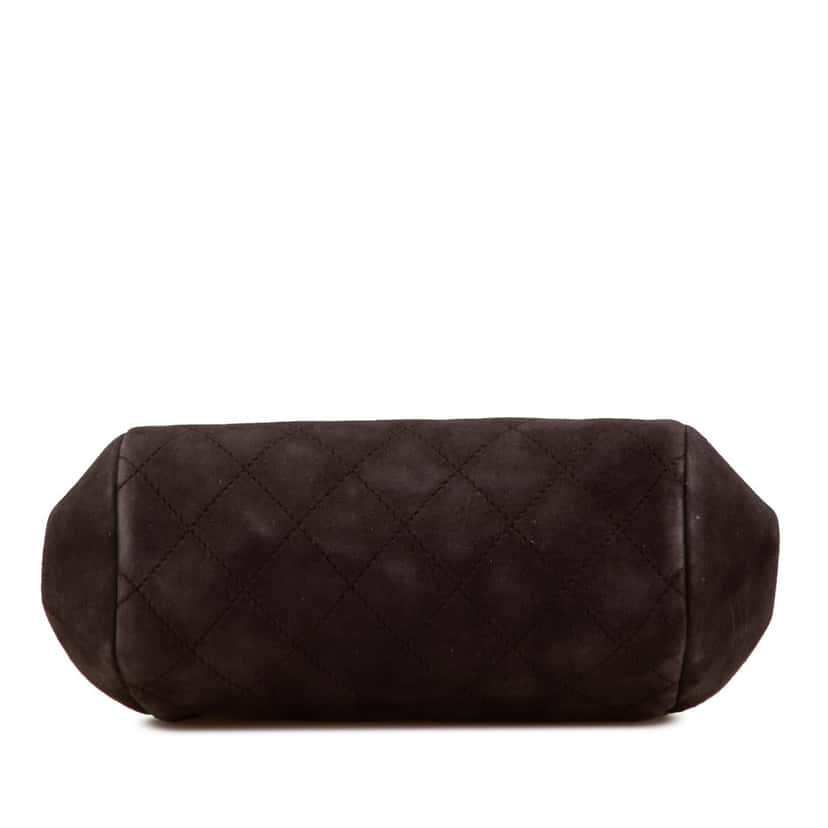 Chanel CC Quilted Suede Kiss Lock Clutch Brown Leather Good condition - Inside View