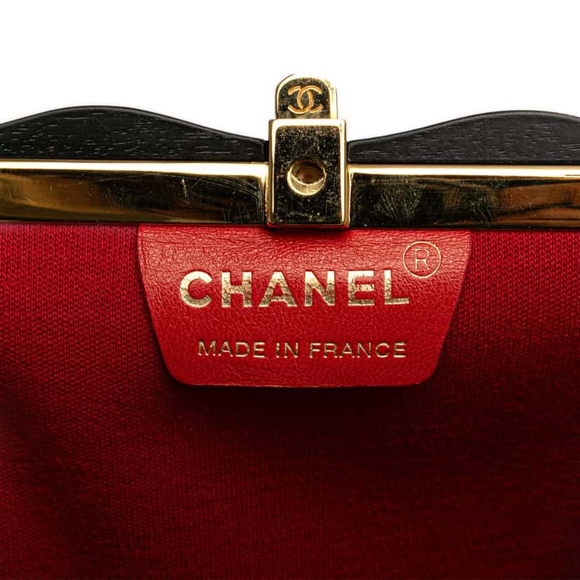 Chanel CC Quilted Suede Kiss Lock Clutch Brown Leather Good condition - Box View