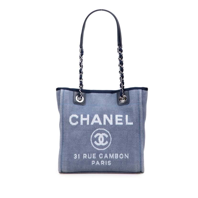 Chanel Mini Canvas Deauville Tote Blue Canvas Good condition - Front View