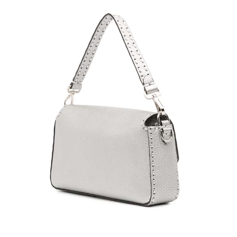 Fendi Leather Selleria Baguette Satchel Silver Leather Good condition - Back View