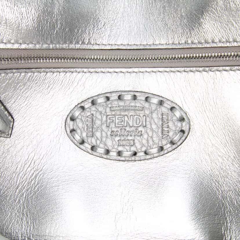Fendi Leather Selleria Baguette Satchel Silver Leather Good condition - Box View