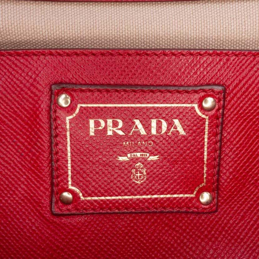 Prada Saffiano Cuir Trimmed Canapa Satchel Brown Canvas Good condition - Box View