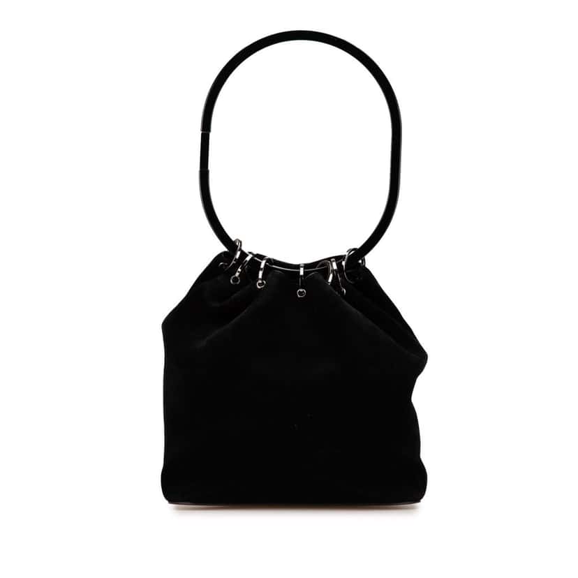 Gucci Suede Resin Hoop Handle Handbag Black Leather Good condition - Front View