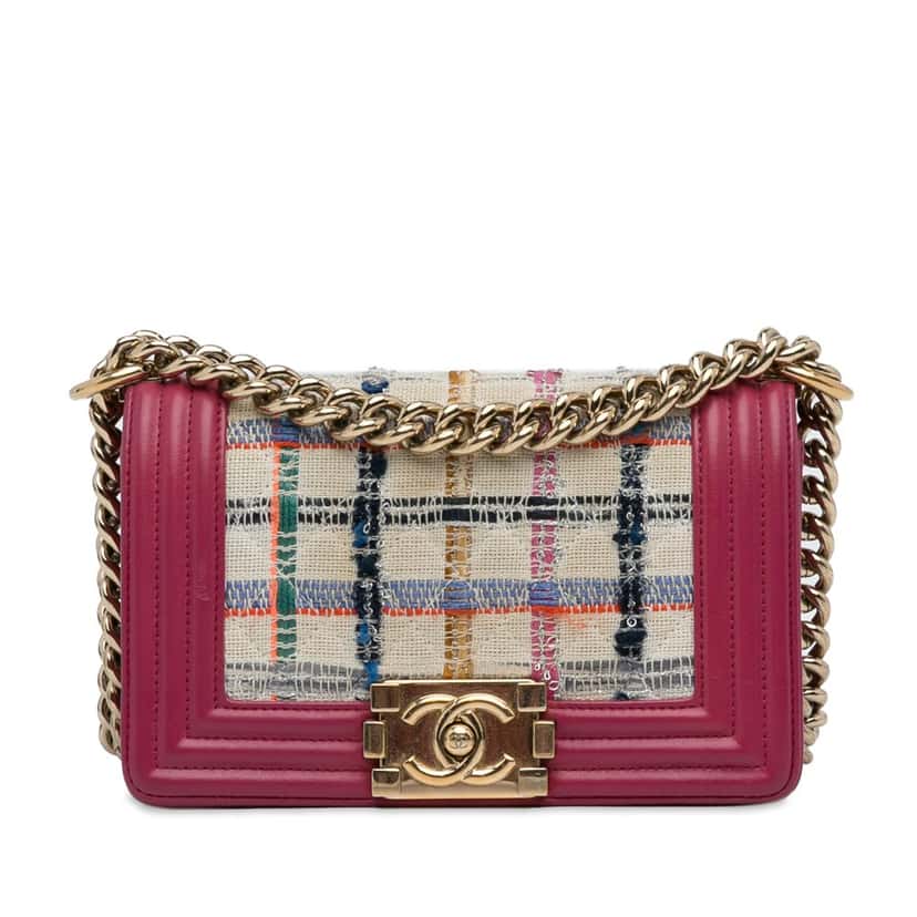 Chanel Small Tweed Boy Bag Pink Tweed Good condition - Front View