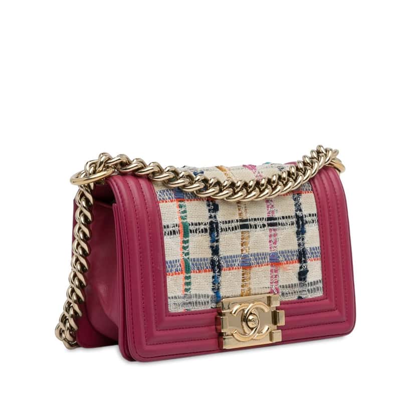 Chanel Small Tweed Boy Bag Pink Tweed Good condition - Back View