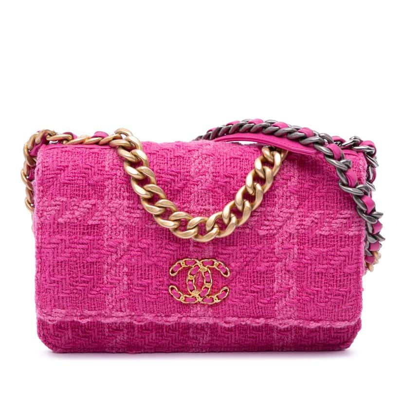 Chanel Tweed 19 Wallet On Chain Pink Tweed Good condition - Front View