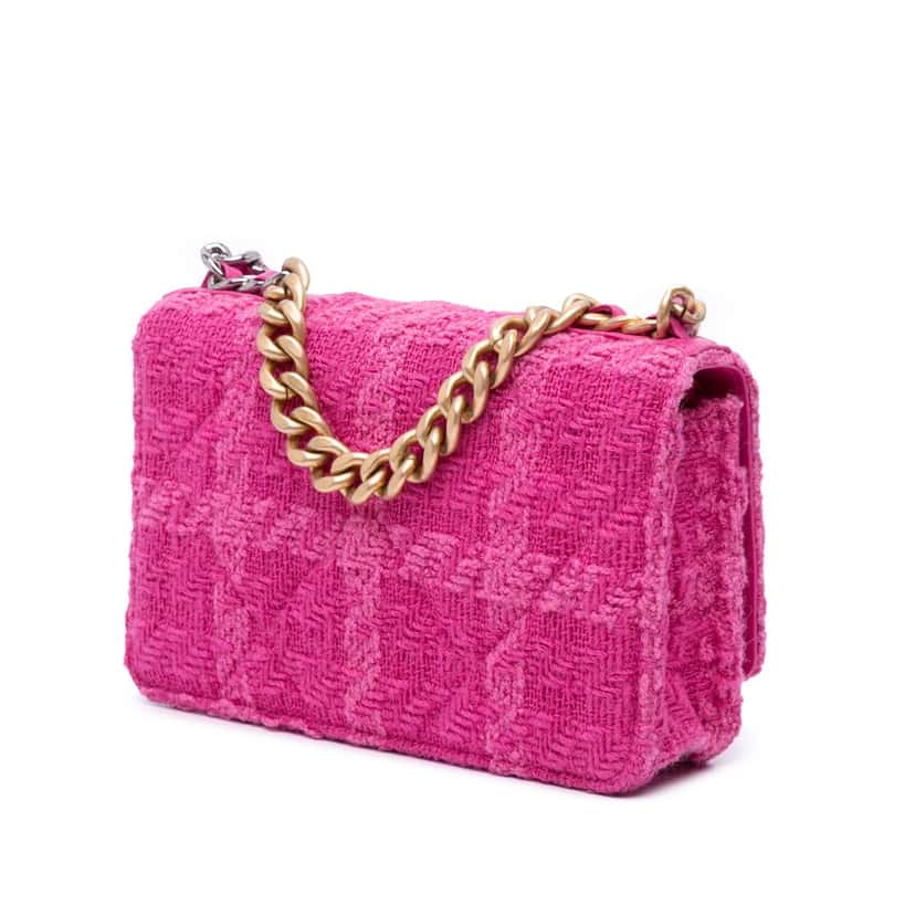 Chanel Tweed 19 Wallet On Chain Pink Tweed Good condition - Back View