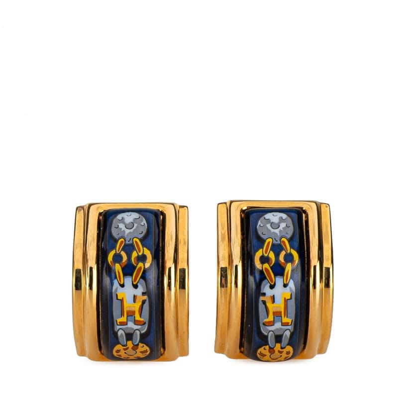 Hermès Enamel Cloisonne Clip On Earrings Blue Good condition - Front View