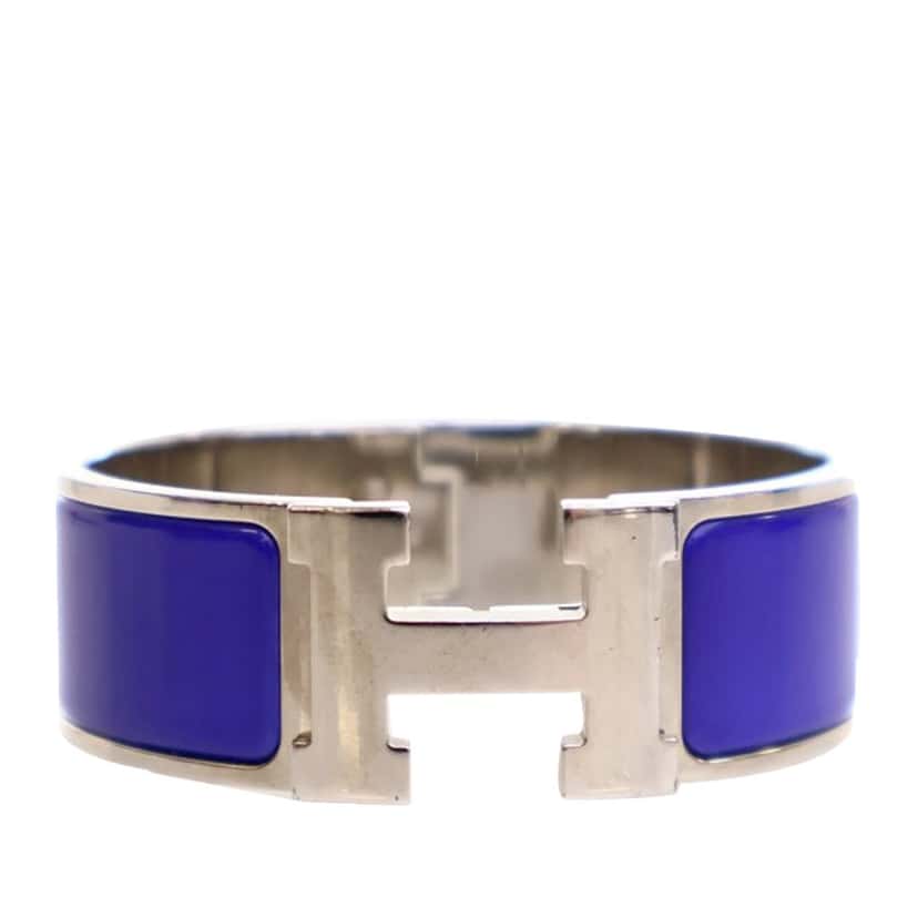 Hermès Wide Enamel Clic Clac H Bracelet PM Blue Good condition - Front View